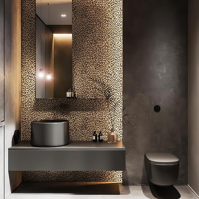 JiffDiff Leopard Print Peel and Stick Wallpaper, Waterproof Removable Self Adhesive Textured Wall Paper, Yellow Unique Funky Cheetah Contact Paper for Bedroom and Bathroom 240"X17.3"(28.8 sq. ft) - Image 4