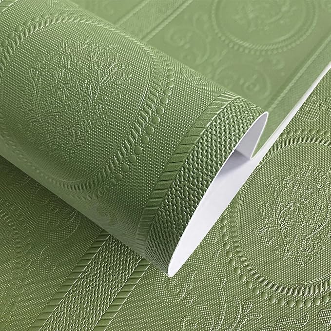 JiffDiff Green 3D Embossed Textured Peel Stick Wallpaper 17.3"x1200" | Removable Renter Friendly Contact Paper, Waterproof Self Adhesive Wallpaper for Bedroom, Bathroom, Decor,144 sq. by wallpaper