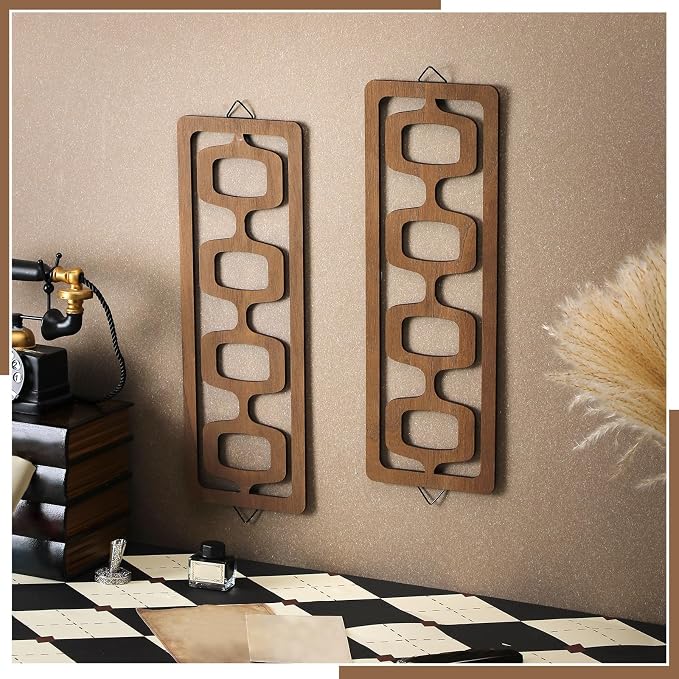 CroBlissful 2 Pcs Mid Century Modern Wall Art Wood Mid Century Elegance Decor Accents Abstract Wall Sculpture Geometric Panels for Interior Panel Art for Home Living Room(Brown) - Image 3
