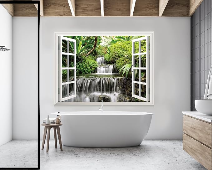 FLFK Fake Window Wall Sticker - Waterfall Faux Window Wall Mural for Wall Decor, Stick and Peel Wall Decals,32"x48",Set of 2 Sheets - Image 2