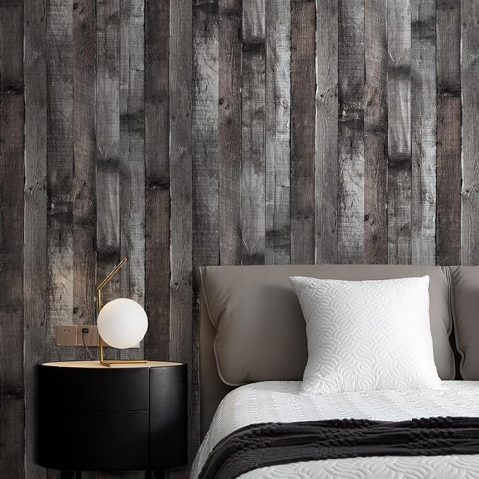 Yun-aeon Natural Wood-Dark Grey Contact Paper Peel and Stick Wallpaper | 17.3"x 472"Self Adhesive Removable Vintage Faux Wood Wall Paper Plank Shelf Home Decoration Kitchen Counter Cover - Image 2