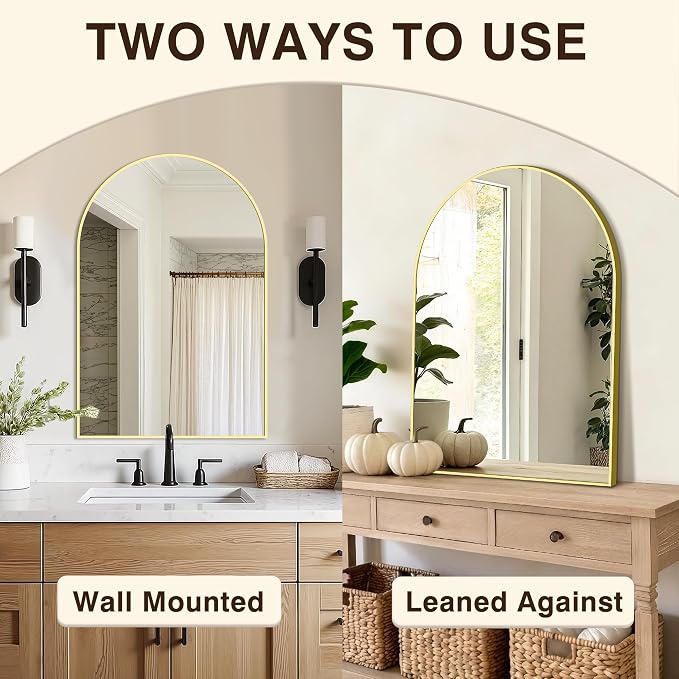 Arched Bathroom Vanity Mirror for Over Sink, 30”x20”, Gold - Image 6
