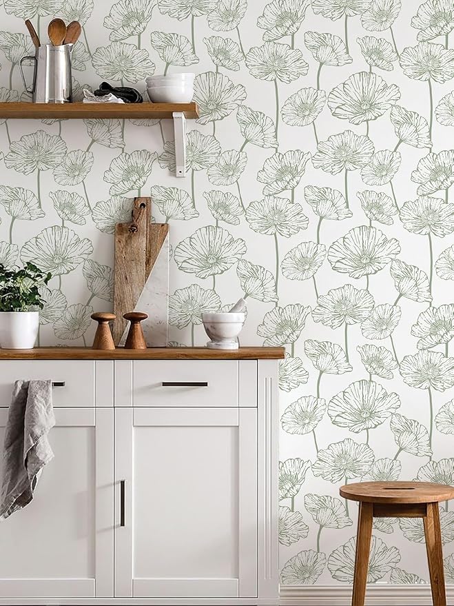 Orainege Floral Peel and Stick Wallpaper Boho Green and White Wallpaper | 17.3inx118.1in Self Adhesive Contact Paper Removable Decorative Wall Paper for Bedroom Bathroom Cabinets Decor Vinyl - Image 4