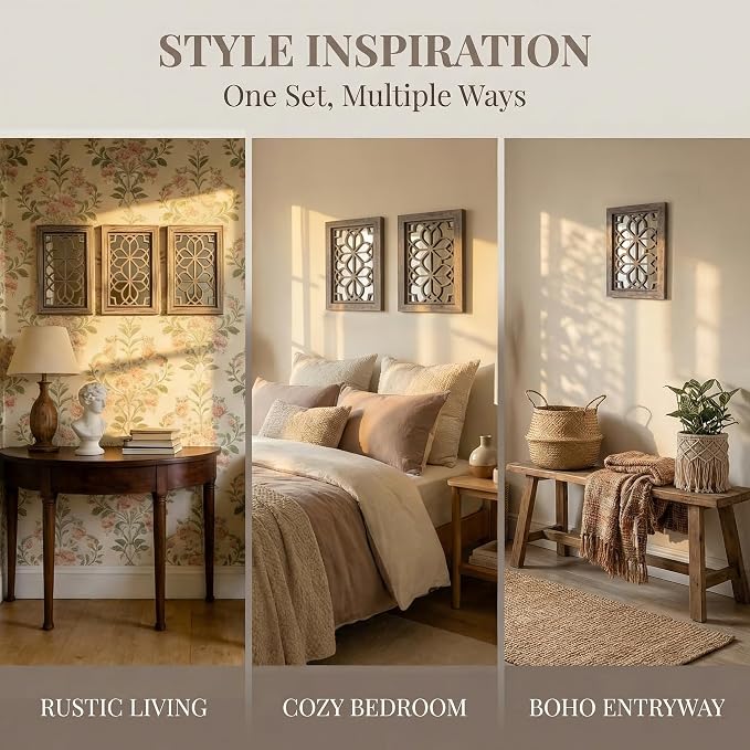 Set of 2 11x15 Inch Rectangular Shatterproof Brown Decorative Wall Mirrors, Boho Farmhouse Rustic Vintage Accent Mirrors for Living Room Bedroom Entryway & Home Decor - Image 4