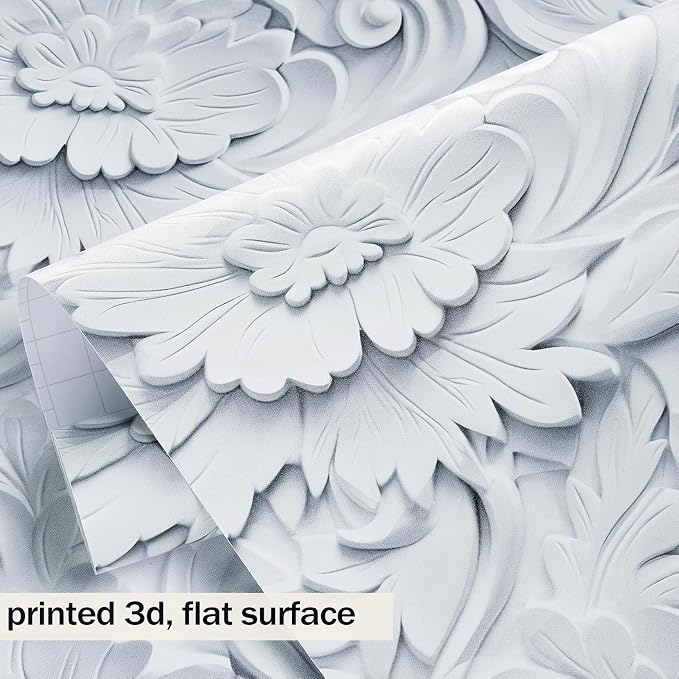 ReWallpaper Faux 3D Wall Panels Peel and Stick Wallpaper Modern Flat 3D Effect Wall Mural Removable Art Decor Gray Floral Ceiling Wallpaper for Bedroom Bathroom Waterproof Contact Paper 17.5inx10ft - Image 4