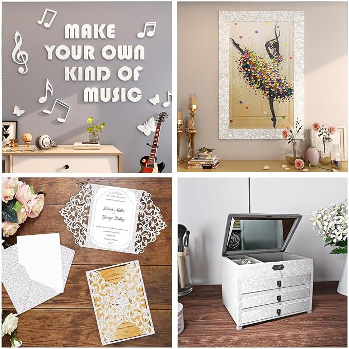 FunStick 3.9"x472" Pearl White Glitter Wallpaper Border Peel and Stick Sparkly White Wallpaper Borders for Bedroom Bathroom Mirror Frame Border Wallpaper Removable Glitter Contact Paper for Wall Decor - Image 6