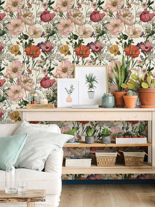 Orainege Floral Wallpaper Peel and Stick Vintage Floral Contact Paper | Green Leaf Contact Paper - Image 3