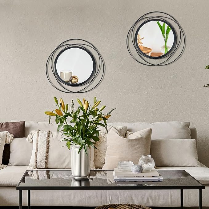 2 Set Circle Mirrors for Wall Decor Living Room Bedroom Entryway - Image 6