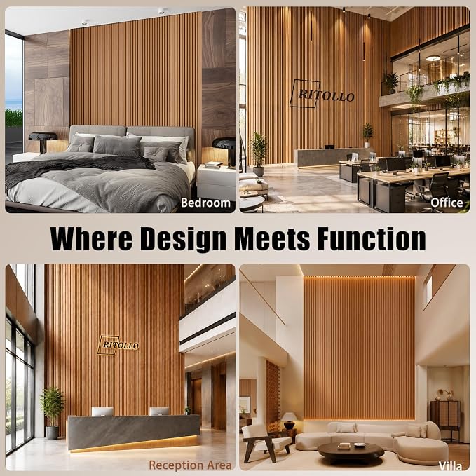 RITOLLO Wood Panels for Wall, 4 Pack Wood Slat Acoustic Panels, 118 x 11 in 3D Fluted Sound Absorbing Panels for Interior Wall Decor, Accent Wall for Living Room, Bedroom, Home Office (Teak) - Image 6