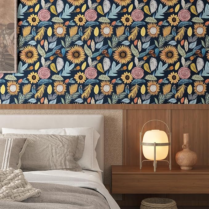 Laatse Boho Wallpaper Peel and Stick 17.5"x118", Blue Yellow Contact Paper | Self Adhesive/Removable/Waterproof/Thick Vinyl Wall Paper for Bathroom Bedroom Shelf Cabinet Drawer,Prepasted,Easy Peel - Image 7