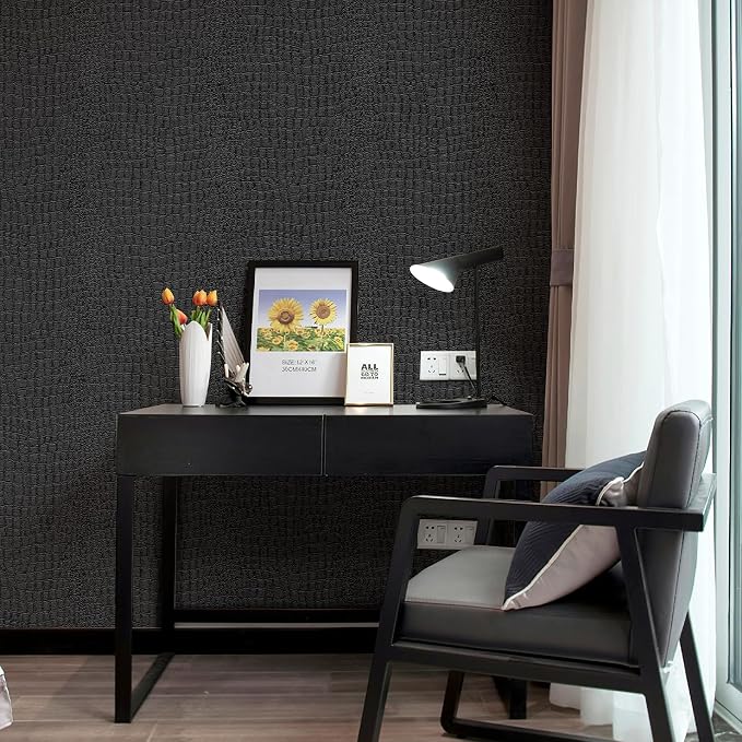 Zeeko Black Crocodile Peel and Stick Wallpaper 23.6" x 400" | Textured Embossed Contact Paper Removable Waterproof Self Adheisve Wall Paper for Cabinet Bedroom Bathroom by Zeeko