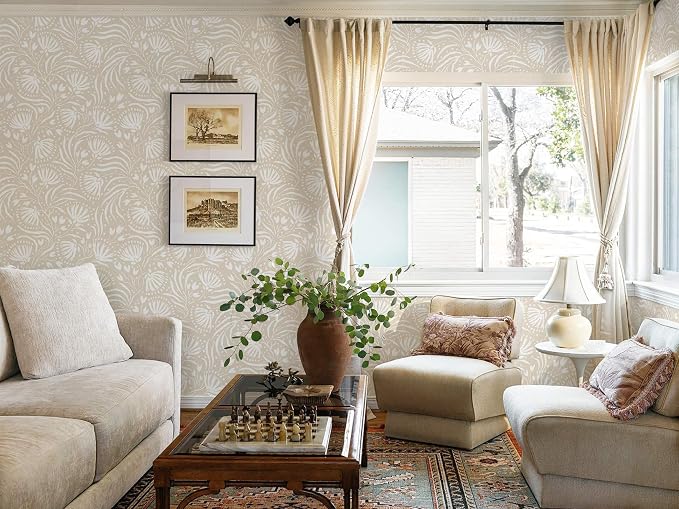 Ismoon Boho Peel and Stick Wallpaper Beige Floral Contact Paper Boho Stick on Wall Paper Textured Removable Self Adhesive Vinyl Wallpaper for Bedroom Bahtroom Wall Decor 17.3x196in - Image 5