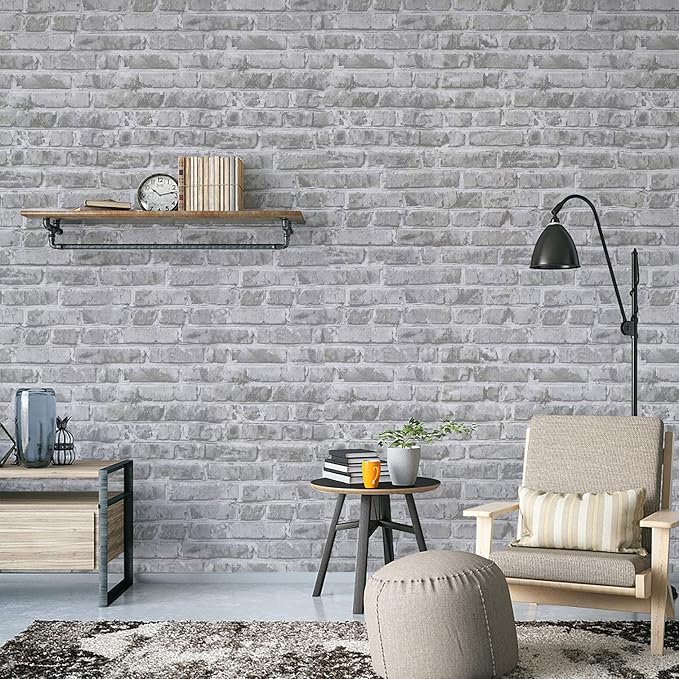 Timeet Grey Brick Peel and Stick Wallpaper Brick Contact Paper 17.7" x 78.7" Removable Wallpaper Self-Adhesive 3D Brick Wallpaper Grey Brick Wallpaper for Room Decoration Vinyl Film Roll - Image 2