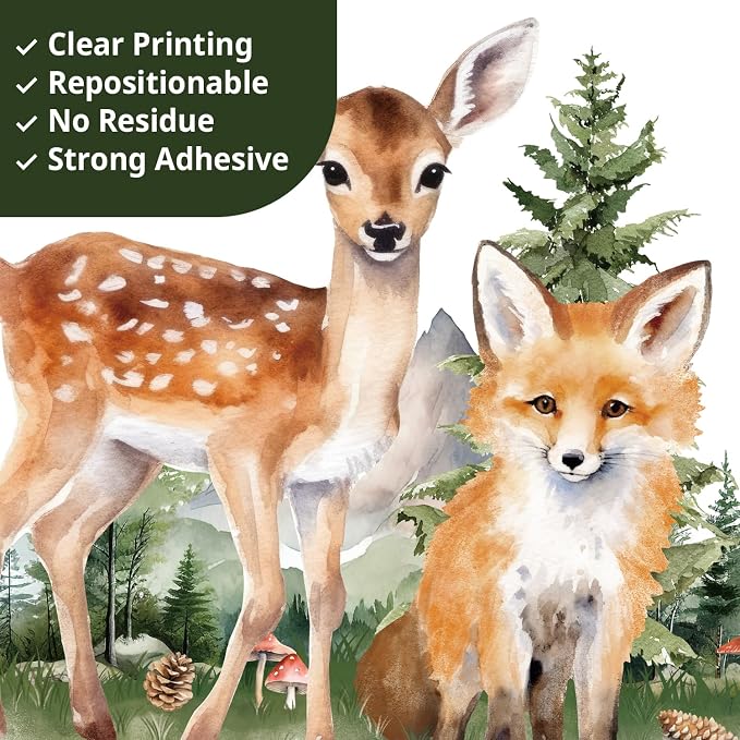 DECOWALL Large Watercolor Pine Tree Woodland Animals Wall Decals (SG4-2422) - Image 5