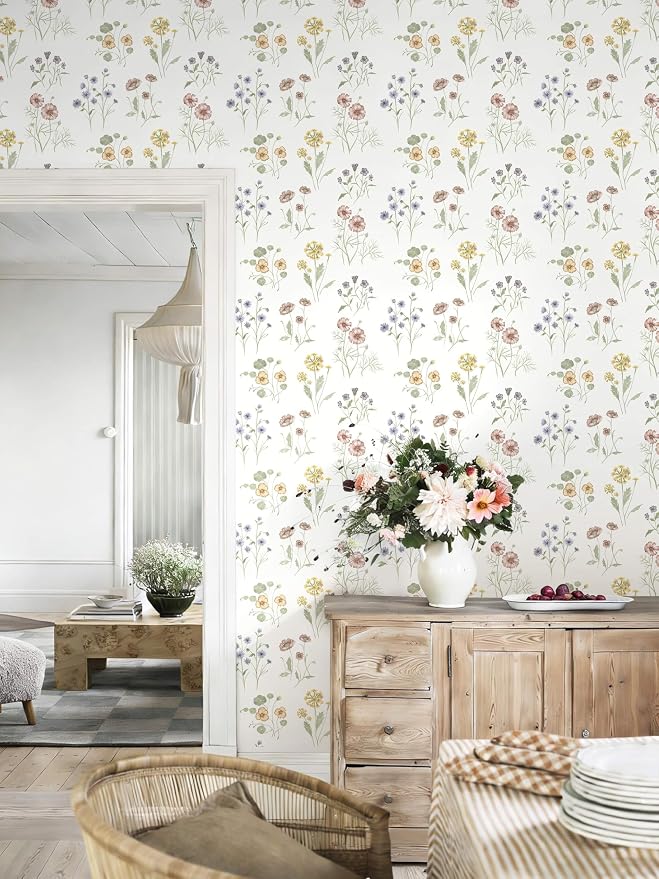Dimoon 17.3''x197'' Floral Peel and Stick Wallpaper Boho Vintage Botanical Farmhouse Renter Friendly Contact Paper Bathroom Kitchen Village Country Cottage Small Floral Wallpaper Waterproof Vinyl Roll - Image 4