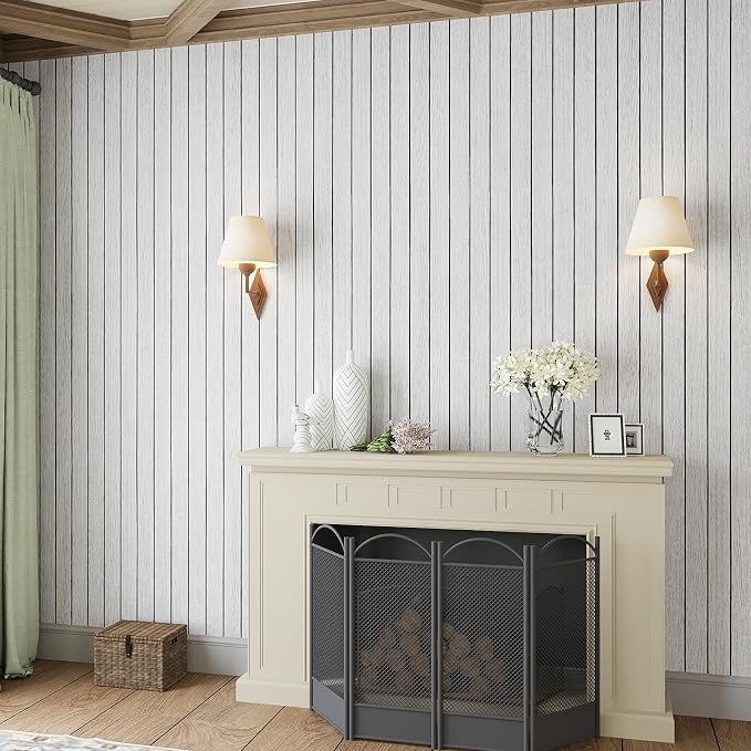 VEELIKE Whitewashed Oak Wood Wall Panel Peel and Stick Foam Slat Panels for Bedroom Living Room 17''x118'' Removable Self Adhesive 3D Slat Wood Wallpaper for Interior Wall Decor TV Backdrop Ceiling - Image 7