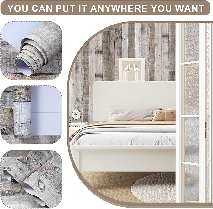 Vintage Wood Wallpaper Rustic Wood Wallpaper Stick and Peel Self Adhesive Distressed Wood Look Wallpaper Vinyl Shelf Home Wood Panel Wall Paper Covering Film 17.3"× 120" - Image 2