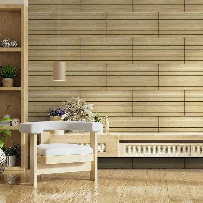 WADILE Peel and Stick Wood Slat Wall Panels 12x24in PVC 10 Pack | Decorative wall panels, self adhesive, living room, bedroom, accent wall, not real wood - Image 8