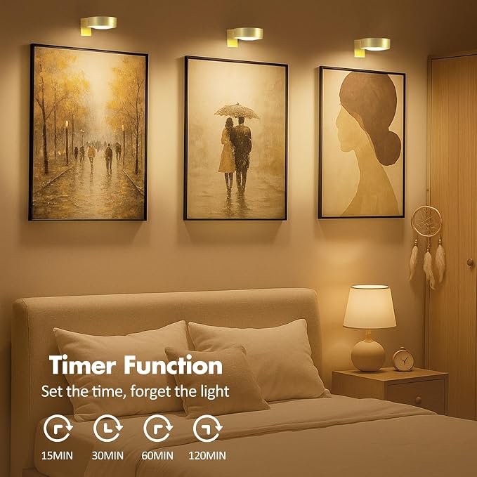 Picture Lights for Wall, Wireless Poster Lights Battery Operated, Gold | LED Magnetic Painting Light with Remote Dimmable, Timer＆3 Lighting Modes, Wall Decor Puck Light for Frame Art Display, 6 Pack - Image 7