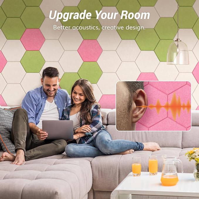 12 Pack High Density Hexagon Acoustic Panels, TONOR 12"x 10"x 0.4" Soundproof Wall Panels, Sound Absorbing Panels for Interior Wall Décor, Peel and Stick Modern for Studio, Office, Home, Pink - Image 3