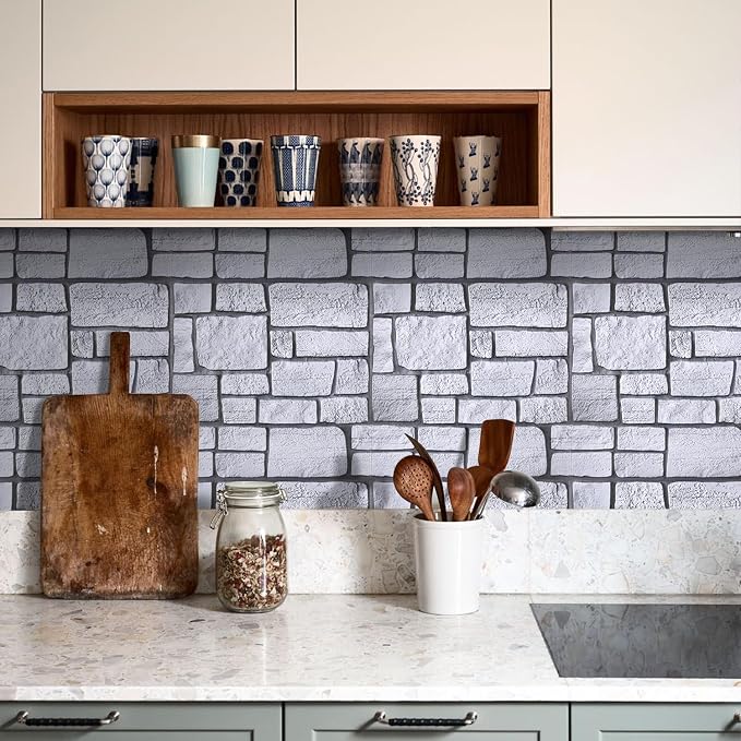 Commomy 3D Faux Stone Wall Panels Peel and Stick 10 Pcs 11.8" x 11.8" | Ultralight Thin PVC Fake Rock Wallpaper DIY Wall Covering Decorative Tiles for Kitchen Backsplash,Bedroom (Covers 9.7 sq.ft) - Image 8