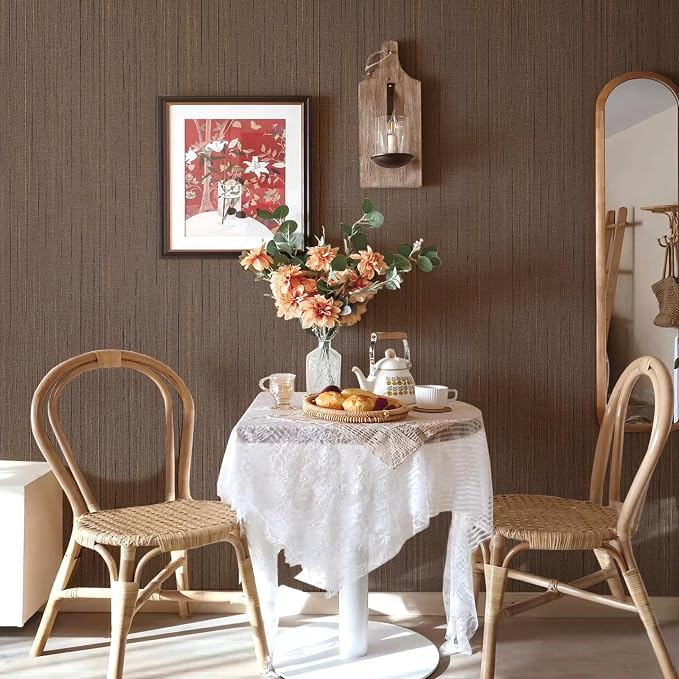Brown Grasscloth Peel and Stick Wallpaper Vintage Texture Removable Waterproof Wallpaper for Room Walls, Cabinets, Furniture, Drawers, Desk A Set of 15.7"x300" - Image 8