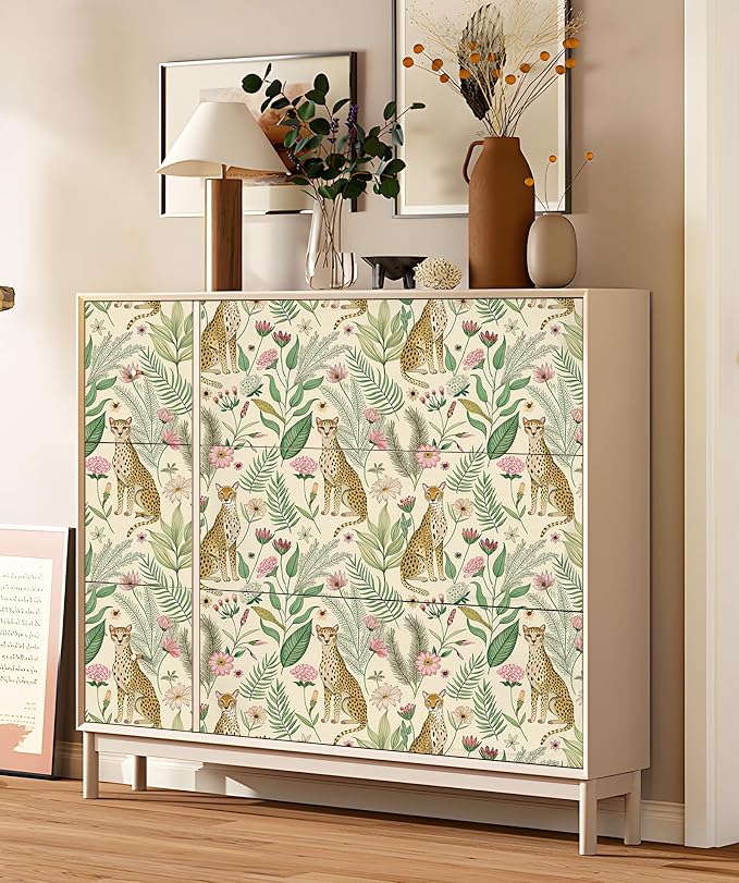 Floralplus Peel and Stick Wallpaper Leopard Removable Wallpaper | Renter Friendly Wallpapers Self Adhesive Animal Floral Contact Paper for Accent Wall 17.5 x 118 in - Image 5