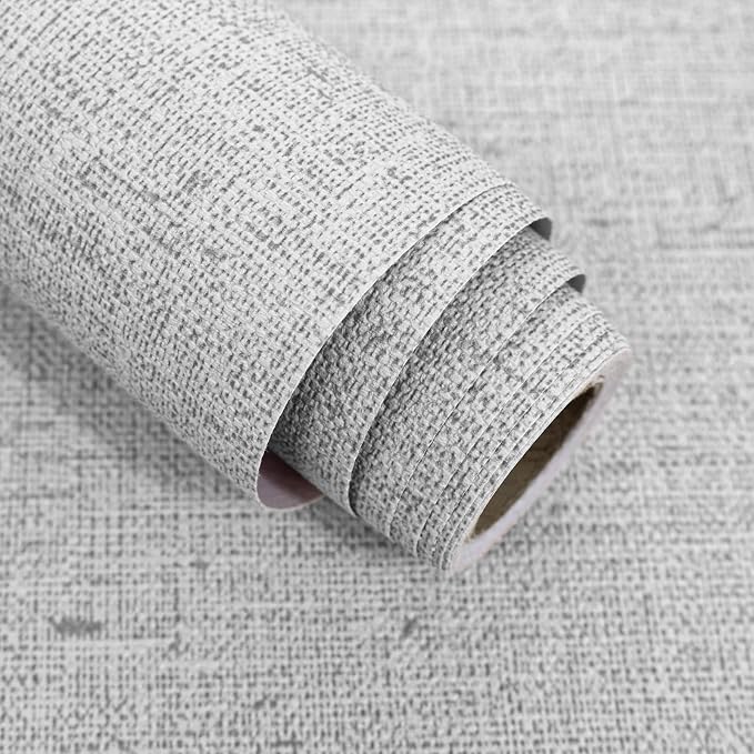Gray Grasscloth Peel and Stick Wallpaper Textured 15.7in x 196.8in | Faux Linen Wallpaper Peel and Stick Vintage Grasscloth Contact Paper Self Adhesive Removable Contact Paper for Bedroom Vinyl by lenify
