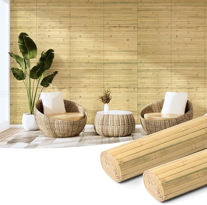 Art3d 12 x 96 in Pole Wrap Natural Bamboo Wall Panel, 2-Pack, Natural | Renewable Raw Board, Waterproof, No Emission, Wear-Resistant, Freely Cuttable, Stylish Wall Decor for Bedroom and Office by Art3d