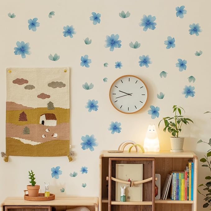 Flower Wall Decals - Peel and Stick Floral Flowers Wall Stickers,Removable Blue Flower Home Decor Art for Kids Living Room, Bedroom, Nursery Decor Wall Corner Decoration (Blue Flower Wall Decals) - Image 6