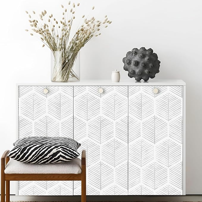 MelunMer Modern Peel and Stick Wallpaper Boho Contact Paper 17.3''×393'' | Grey and White Self Adhesive Removable Wallpaper for Bedroom/Bathroom Waterproof Geometric Contact Paper for Cabinets, Drawer - Image 5