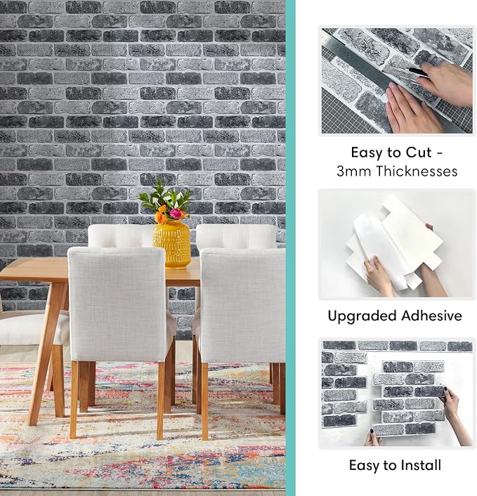 Commomy 3D Faux Brick Peel and Stick Tiles 10 pcs 11.8" x 11.8" | Small Size Thin PVC Brick Wall Panels Farmhouse Brick Wallpaper Tile for Kitchen Backsplash,Living Room(Covers 9.7 sq.ft) - Image 6