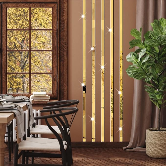 Stripe Mirror Wall Stickers Gold Acrylic Mirror Decals Decor Peel and Stick - Image 9