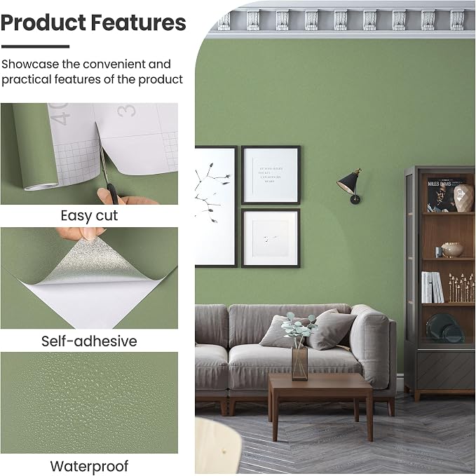 Green Peel and Stick Wallpaper Green Contact Paper for Cabinets and Drawers | Self Adhesive Removable Vinyl Film Stick Paper, Easy to Apply Bedroom Decorative Table and Wall Reform 15.7" x 236.2" - Image 6