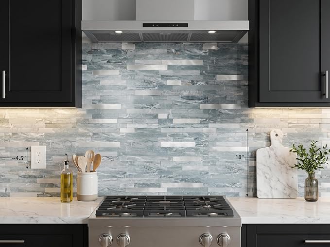 20 - Sheet Peel and Stick Backsplash Wall Tile, PVC Kitchen Backsplash, Stick on Tiles for Backsplash Kitchen (12'' X 12'', Polished Cyan) - Image 4