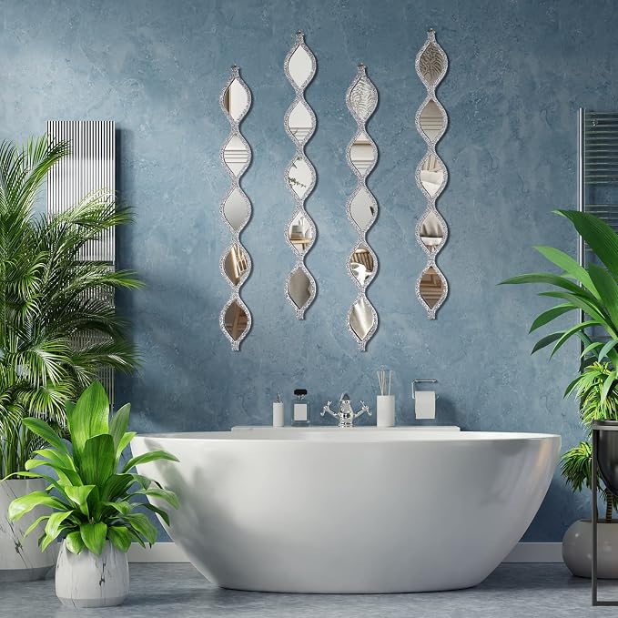 BBTO 4 Pcs Teardrop Mirror Wall Decor Silver Long Mirror Home Decorative - Image 4