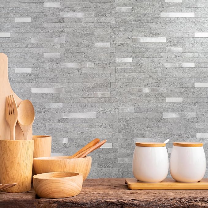 StyloVue 20 Sheets Peel and Stick Backsplash for Kitchen, Slate Gray with Metal Silver Look Stick on Tile Upgrade Your Kitchen Backsplash, RV, Fireplace - Image 7