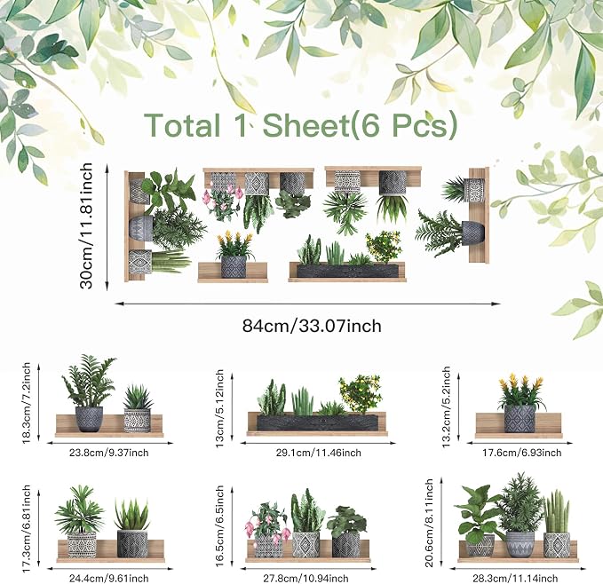 LHIUEM Potted Plants Decals Vine Stickers Green Botanical Decals(12'X33') Cottagecore Greenery Stickers Plant Spring Clings Tropical Wall Art 3D Vinyl Succulent Wall Clings for Office Lavatory - Image 6