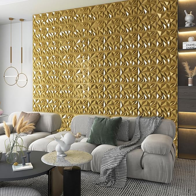 Art3d 33-Pack Modern Diamond Textured 3D Wall Panels, 12 x 12 in, Gold | Light PVC, Waterproof, Scratch Proof, Decorative Wall, Ideal for Home, Office & Commercial Spaces - Image 8