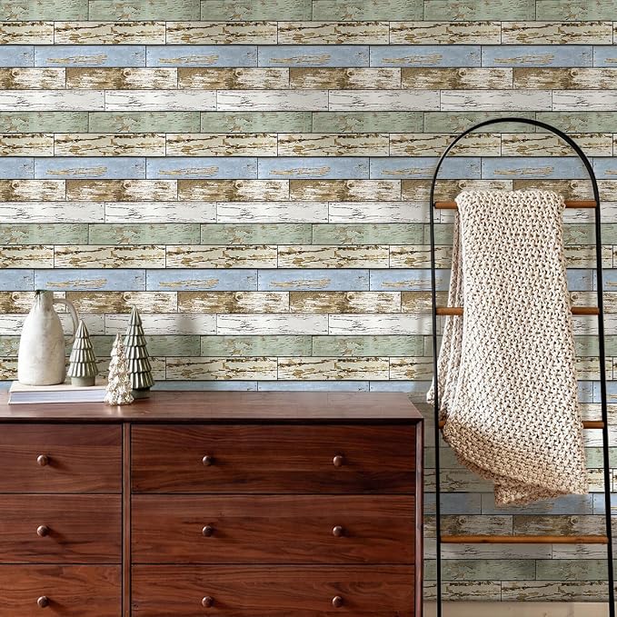 Commomy 3D Faux Wood Wall Stickers Peel and Stick 10 Pcs 11.8" x 11.8" | Ultralight Thin PVC Fake Wood Wallpaper for Kitchen Backsplash,Bathroom,Interior Wall Decor(9.7sq.ft) - Image 8
