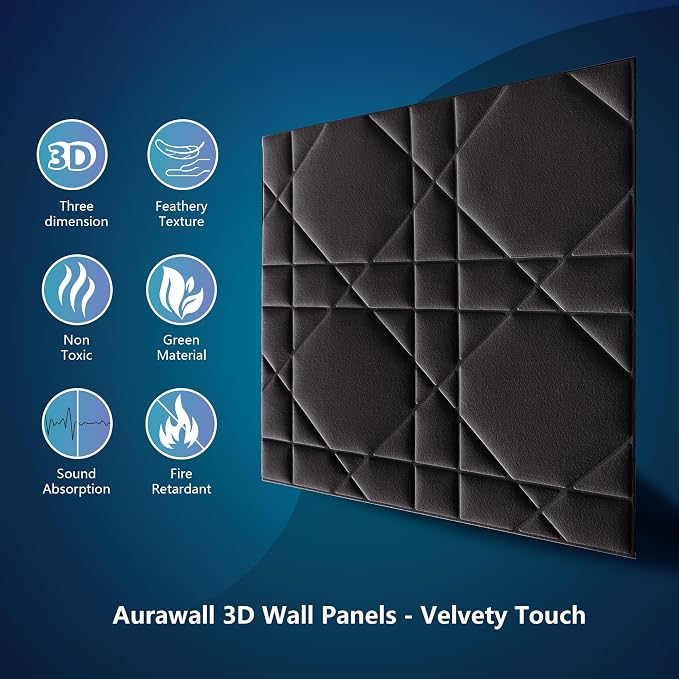 Velvet 3d wall panels for Interior wall Decor peel and stick, Soundproof Geometric Textured 3d Wall Panels for Living Room, Bedroom, TV Background Black 17.7" x 17.7", Covers 26.15 Sq.Ft. 12pcs - Image 7