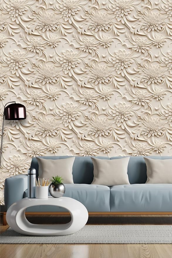 Peel and Stick Wallpaper Light Brown Scroll Floral Accent by WEISENI