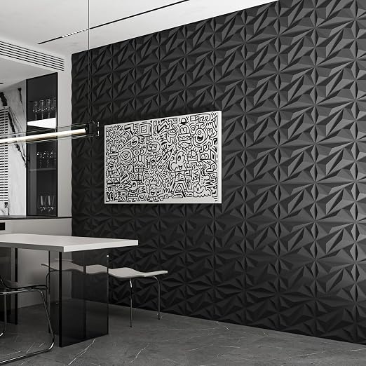 Art3dwallpanels 100 Pack 3D Wall Panels Diamond, Black, 12''x12'' | PVC Accent Wall Panels for Interior Wall Decor, Living Room Lobby Bedroom Hotel Office - Image 4
