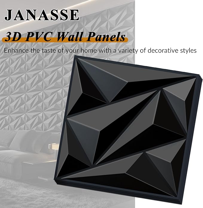 3D Wall Panels Black PVC Wall Panels for Interior Decor 12"x12" | 3D Black Wall Panels for Living Room, Bedroom, Gaming Room Decor, Lobby Office Accent Walls, 10 Pack Covers 10.Sq.Ft. - Image 2