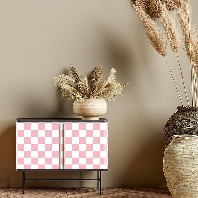 Drydiet Light Pink Checkered Peel and Stick Wallpaper 15.75'' x 118" | Plaid Funky Checkered Contact Paper, Waterproof Contact Wallpaper, Vintage Gingham Decor for Room Bathroom Cabinet, Trendy - Image 3