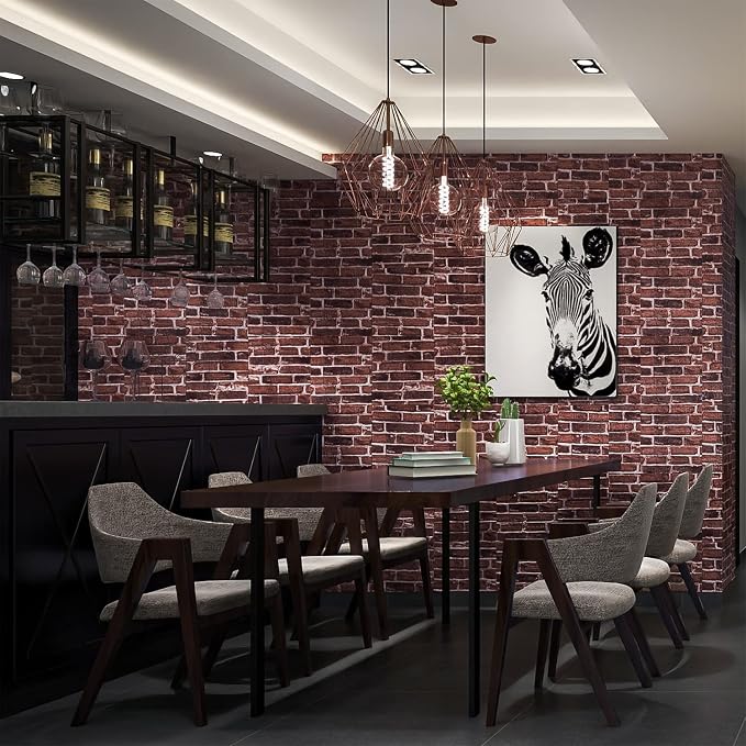 10PCS 3D Wall Panels Peel and Stick 3D Brick Wallpaper Peel and Stick Faux Stone Wall Panel Foam Brick Self-Adhesive Wallpaper (Red,10pcs) - Image 4