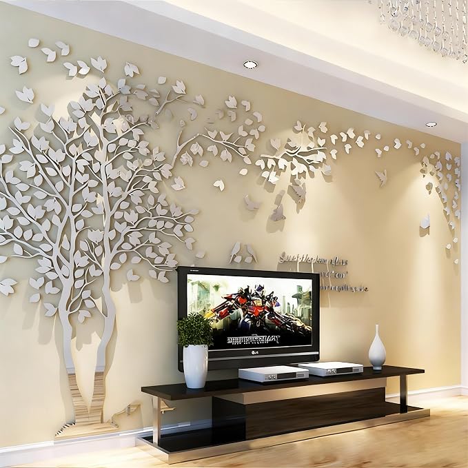 Family Tree Wall Decor Decals - DIY 3D Tree of Life Wall Art Large Decal Stickers Silver Decor Living Room Mural for Bedroom Hallway Home TV Background (Silver Left,L-118X60in) - Image 5
