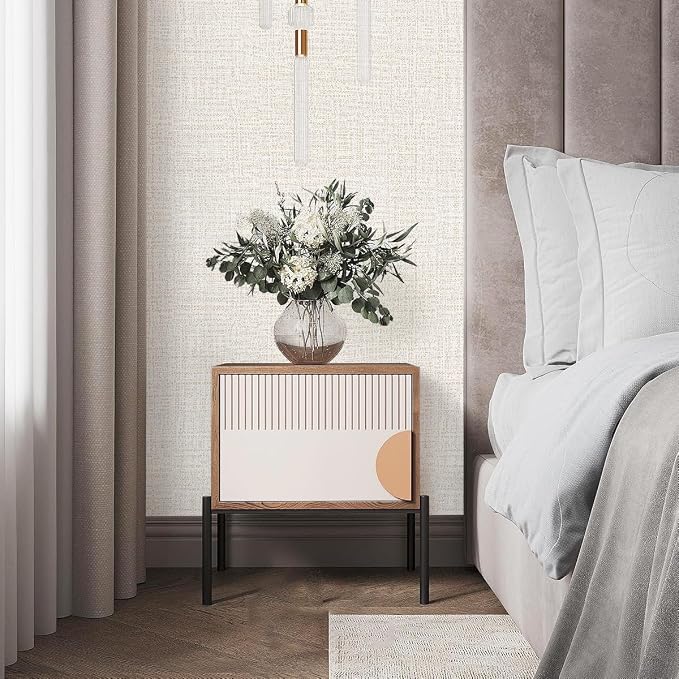 Beige Wallpaper Grasscloth Peel and Stick Wallpaper 17.7in x 393in | Faux Linen Vintage Wallpaper Textured Removable Wall Paper Grass Cloth Cabinets Bedroom for Cabinet Self Adhesive Vinyl - Image 3