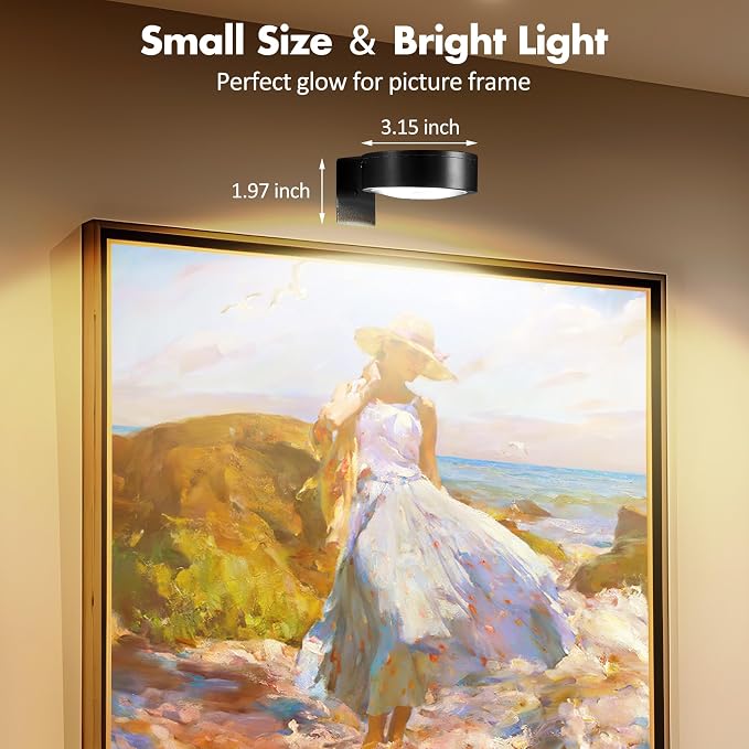 Picture Lights for Wall, Wireless Poster Lights Battery Operated, Black | LED Magnetic Painting Light with Remote Dimmable, Timer＆3 Lighting Modes, Art Display Puck Light for Frame Portrait, 6 Pack - Image 4
