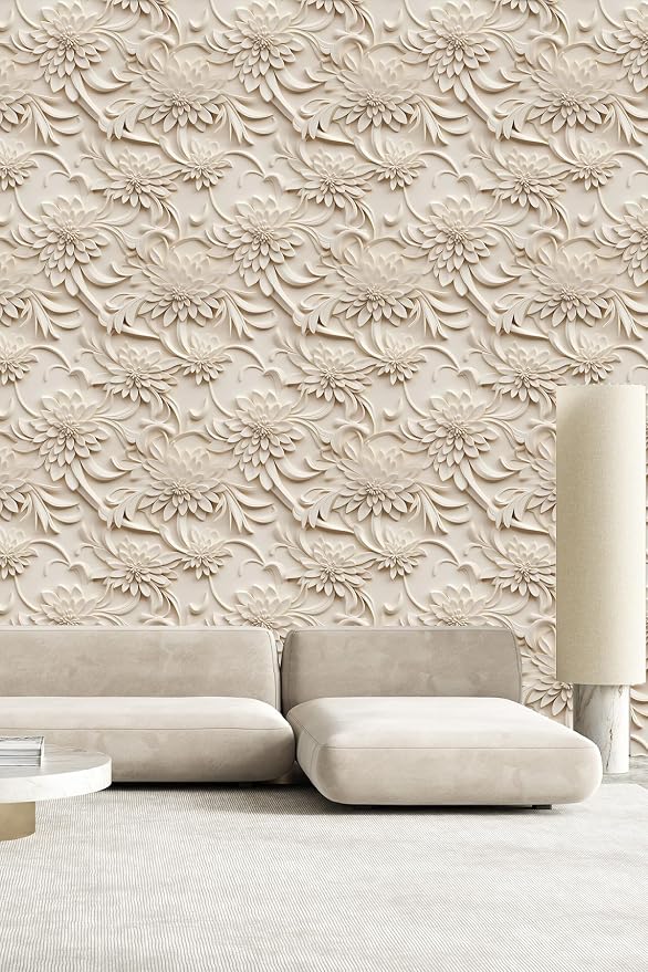 Peel and Stick Wallpaper Light Brown Scroll Floral Small - Image 3